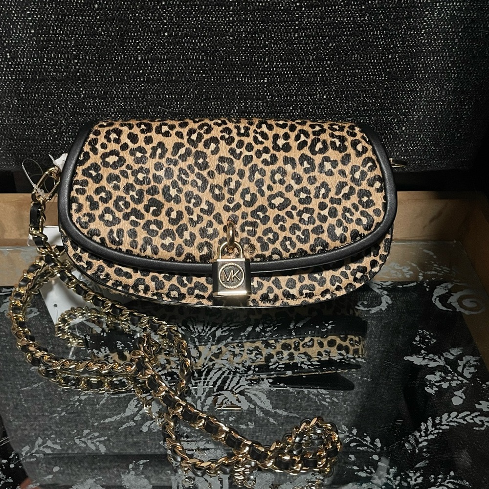 Michael Michael Kors Mila Chain Sling Messenger Haircalf and Black Multi Bag